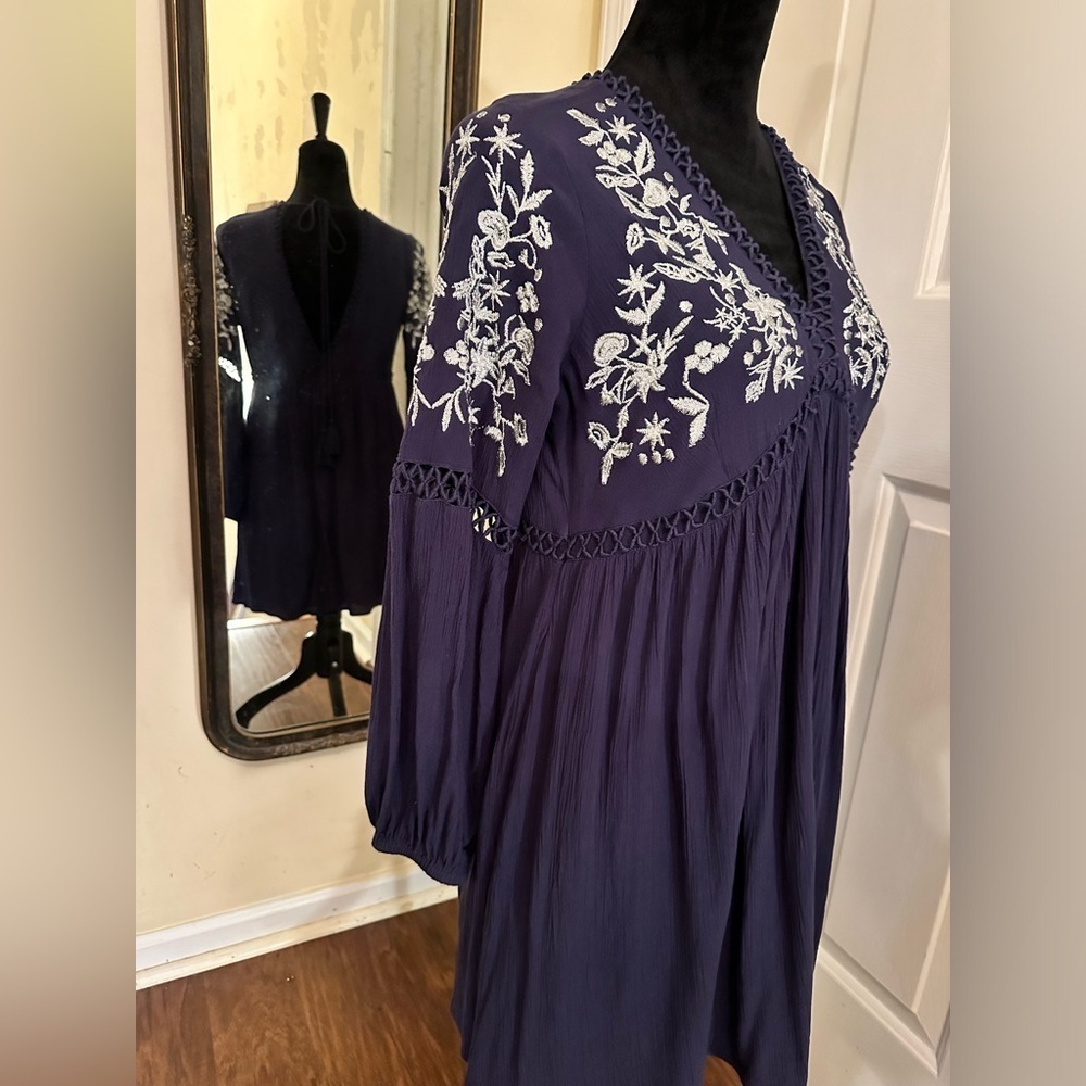 Blue Rain Boho Embroidered Tunic Dress - Picture 4 of 8
